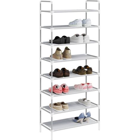 Armoire à Chaussures, Meuble Étagère de Rangement, 8 étagères Métal et tissu intissé Argenté OIB7006E (1/5)