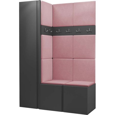 Meuble d'entrée Pinis IX, Graphite, 186x124x46cm, Tissu, Stratifié, À poser, Murale