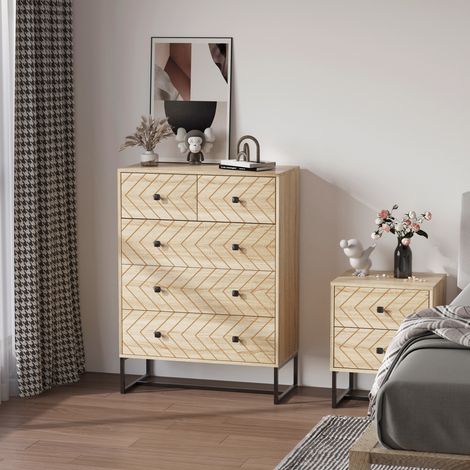 HOMCOM Armario Auxiliar Cajonera Cómoda 5 Cajones Mesilla de Noche Organizador Almacenaje Oficina 80x39,5x110cm (1/5)