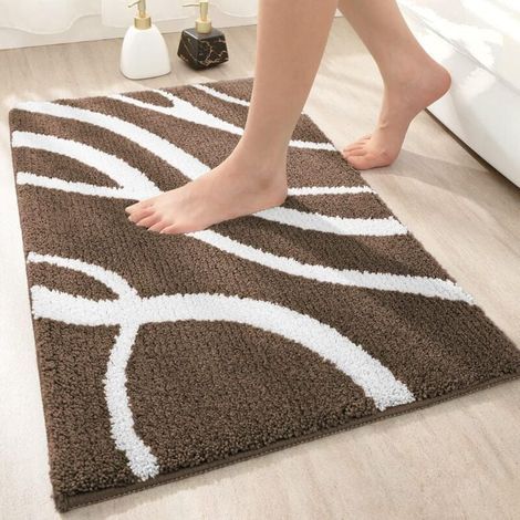 Tapis de Bain en Microfibre Antidérapant 40 x 60 cm,Tapis Salle de Bain Absorbant et Moelleux,Tapis de Sol Lavable en Machine pour Salle de Bain - Marron (1/4)