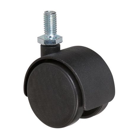 Roulette jumelée 50mm – Charge 50kg – Plastique – Hauteur 62mm – M10x15 – Vendu à l'unité – Caujolle (1/3)