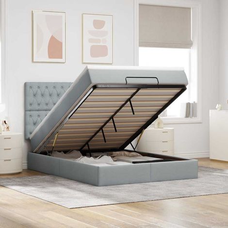 VidaXL Cadre de lit ottoman et matelas gris clair 140x190 cm tissu (1/5)