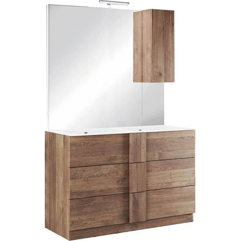 Meuble Vasque 122cm 3 tiroirs + Miroir aspect bois finition Mercure - ZEUS (1/4)