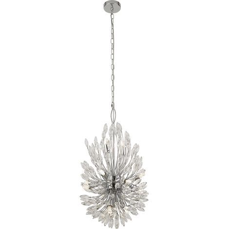 Lampadario Contemporaneo Pavone Acciaio Cromo Vetro Trasparente 14 Luci G9 (1/5)
