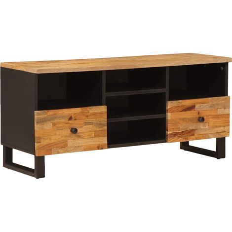 Mueble de TV rectangular de diseño moderno 100 x 33 x 46 cm amplio espacio de almacenamiento ambiente cálido madera maciza de mango marrón 020057818