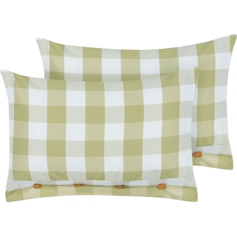 Ensemble de 2 Coussins à Carreaux Chalet 40 x 60 cm Salon Bureau Chambre Vert et Blanc Tamnine (1/5)