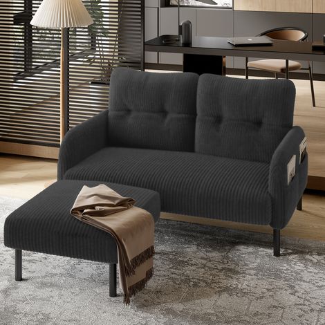 Canapé 2 places en velours côtelé avec rembourrage confortable, dossier haut et poches latérales, pieds en métal, douceur accueillante avec soutien optimal, parfait pour bureau à domicile et espaces d (1/5)