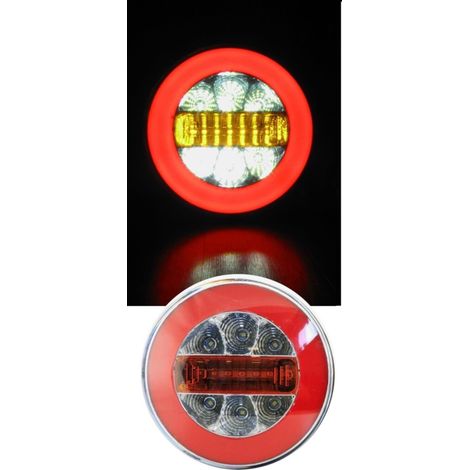 1 pièce : feu rond LED de stop/feu arrière avec effet néon, type Hamburger, 12 V, Ø 14 cm