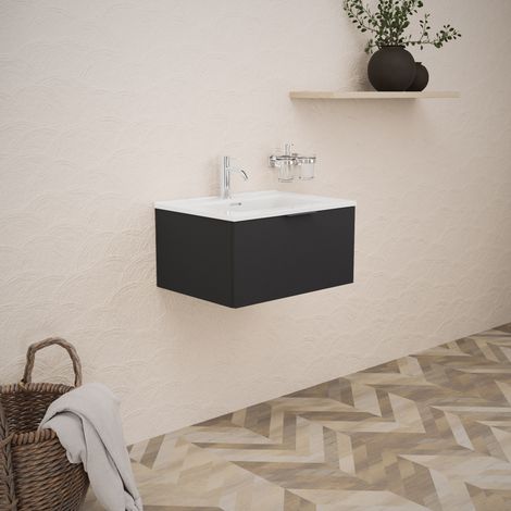 Inda - Meuble de salle de bain L.60 avec vasque noir brillant/mat (1/5)