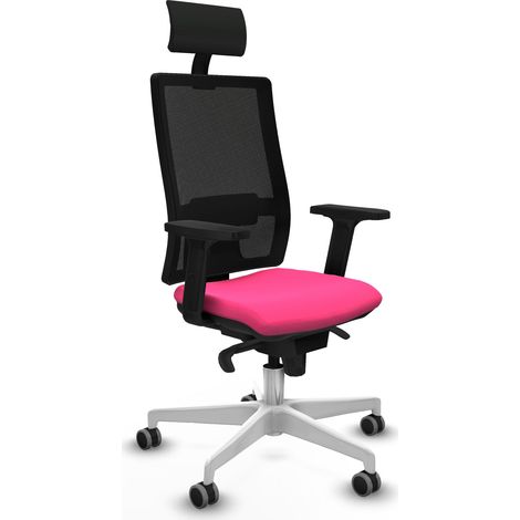 Horna sincro malla negra similpiel rosa brazos 2D base blanca cabecero fijo ruedas 65mm engomadas (1/5)