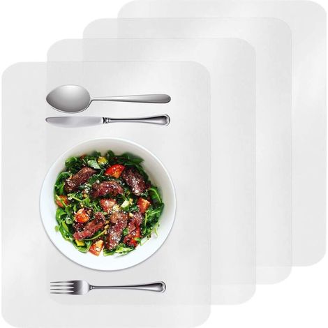 Lot de 4 sets de table lavables et lavables - 43 x 28 cm - En plastique imperméable à l'huile - Antidérapants et transparents - Pour enfants, cuisine, salle à manger
