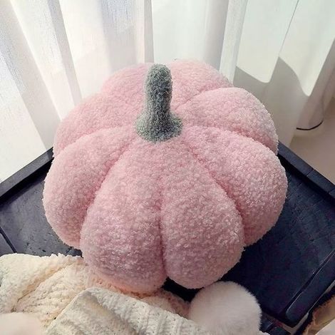 Coussin en peluche citrouille mignonne - Coussin de dossier pour salon et rebord de fenêtre - Décoration de chambre, 35 cm, rose (1/2)