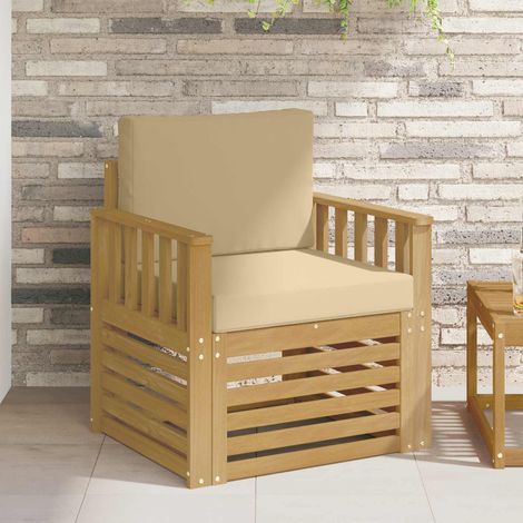 Ensemble Canapé de Jardin 2 Pièces en Bois d'Acacia Massif et Polyester Blanc Beige - PANGIVO (1/5)
