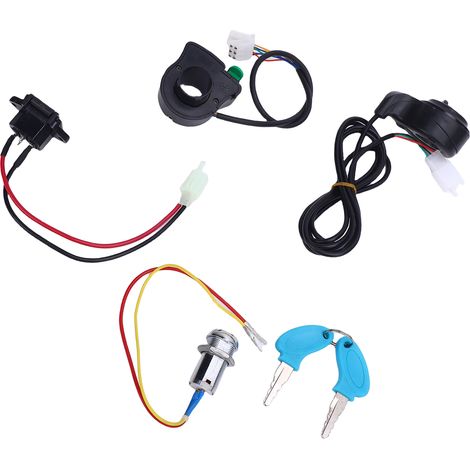 Kit de commande 3 en 1 pour guidon avec interrupteur à clé de contact, accélérateur au pouce et port de charge pour vélo électrique, tricycle et moto. (1/5)