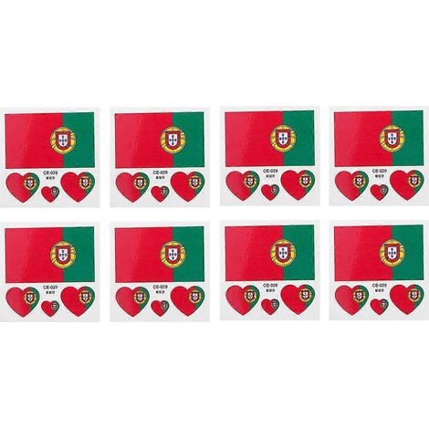 Lot de 12 autocollants drapeaux de pays pour le corps et le visage, style sport et mode (Portugal) (1/2)