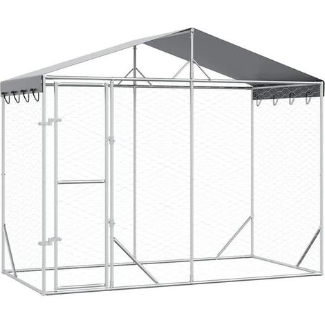 Niche extérieure pour chien, toit argenté, dimensions 3 x 1,5 x 2,5 mètres