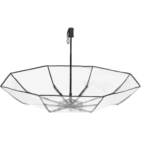 Parapluie compact noir transparent, à commande automatique, structure robuste, idéal pour les voyages et les activités de plein air en pleine nature. (1/5)