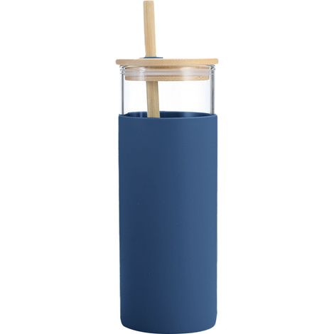 Gobelet en verre monocouche de 500 ml avec paille, couvercle en bambou et support en silicone. (1/5)