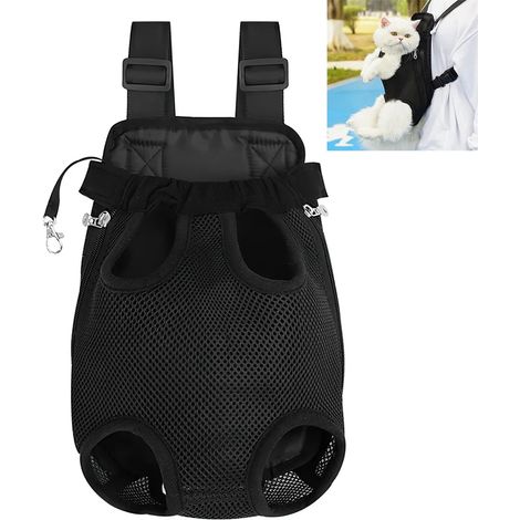 Zaino per animali domestici, zaino portatile per cani, design in rete traspirante, doppia protezione con velcro, nero. (1/5)