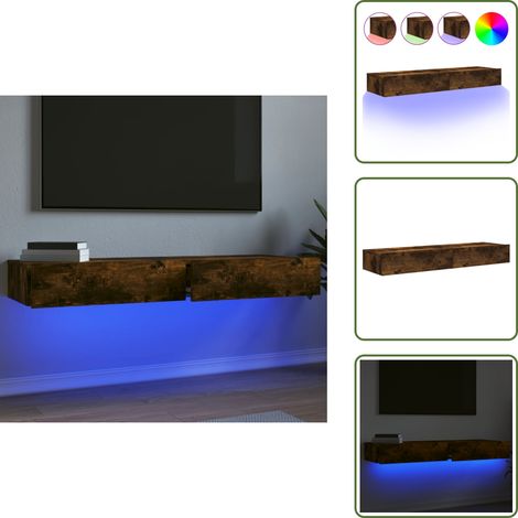 The Living Store Meubles TV avec lumières LED 2 pcs chêne fumé 60x35x15,5 cm - Meuble Tv - Meuble Téléviseur - Télévision - Luminaire Led - Éclairage Rgb (1/5)