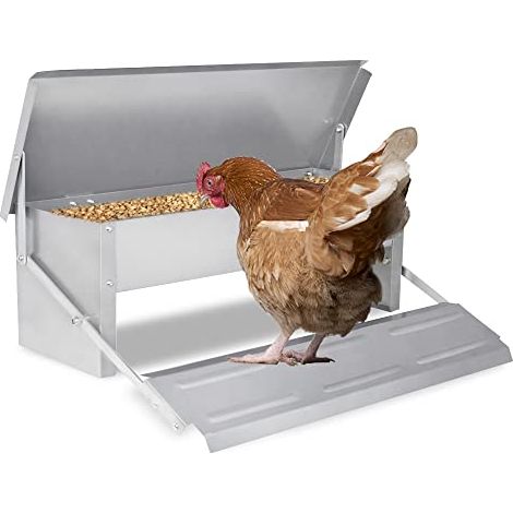 Naizy – Distributeur automatique de nourriture pour poules 5 kg – Acier galvanisé résistant à la rouille – Pédale automatique pour accès facile (1/5)