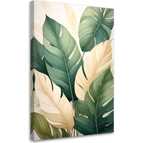 Cuadro sobre Lienzo Hojas tropicales verdes y crema en una composición natural 20x30 (1/5)