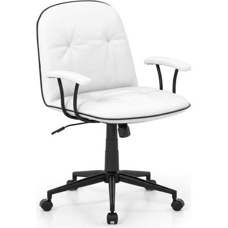 Chaise de bureau blanche en similicuir avec assise large, accoudoirs rembourrés (1/4)
