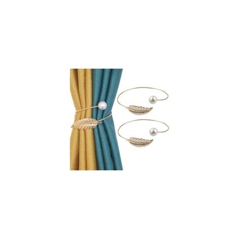 Juego de 2 alzapaños para cortinas con rotación aleatoria - Lazos decorativos de cuerda con forma de hojas de nácar para el hogar y la oficina (dorado) - Crezuo (1/4)