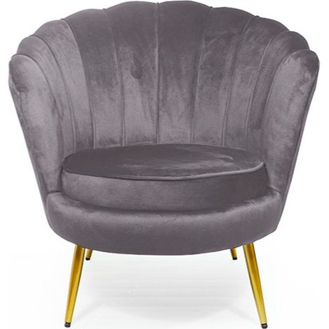 MEUBLER DESIGN Fauteuil Arrondi Pied Or Gatsby - Gris, Velours, Métal, Style Art déco, 80 x 76 x 84 cm (1/5)