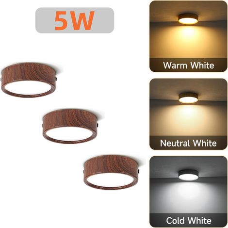 Lot de 3 Downlights LED 5W, 3 Couleurs de Lumière, Spot Plafond en Saillie, Effet Bois Noyer (1/5)