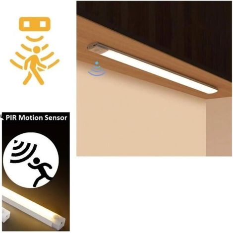 50cm Lampe de placard à détecteur de mouvement LED avec rechargeable USB, éclairage sous armoire à intensité variable, lumière pour armoire, blanc (1/4)
