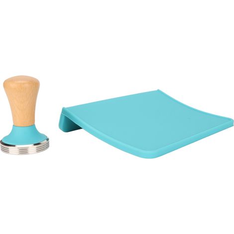2-teilige Silikon-Feuchtmatte mit Buchenholzgriff für Kaffee, 51-mm-Pressset für blaue Erde für Zuhause und Büro (1/5)