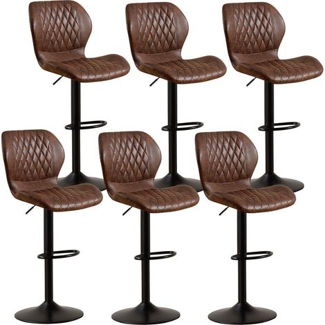 Barhocker mit Lehne, höhenverstellbar, 360° drehbar, Kunstleder, 6er Set Braun (1/5)