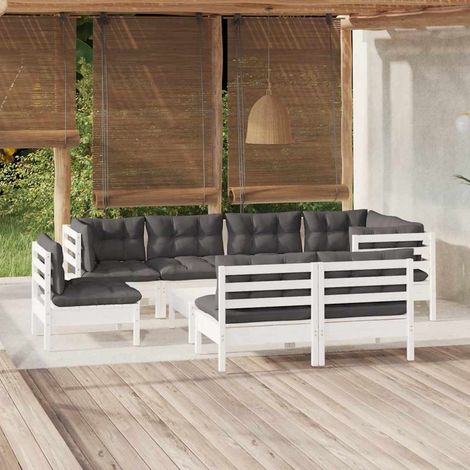vidaXL Muebles de jardín 9 pzas y cojines blanco madera maciza de pino (1/5)