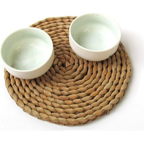Placemat Ronde - Placemat Isolant Thermique en Osier Tissé - Pour Table à Manger Cuisine Restaurant Mariage Décoration Rustique - 30 cm × 30 cm × 1 cm (1/5)