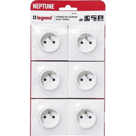 Legrand – Lot de 6 prises de courant 2P+T 16A complet – Blanc – Finition design adouci – Pour installations électriques sécurisées