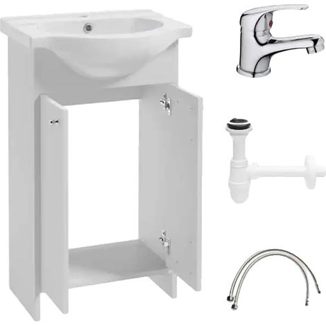 Meuble de Salle de Bain avec Ensemble Lavabo, Largeur 50 cm, Installation Autonome, Matériau Cadre en Bois, Design en Plaques de Mélamine, Style Compact Moderne (1/5)