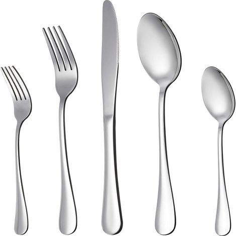 Couteau Fourchette Cuillère En Acier Inoxydable - Set De Couverts Pour 4 Personnes - 20 Pièces - Rond À Bords Lisses