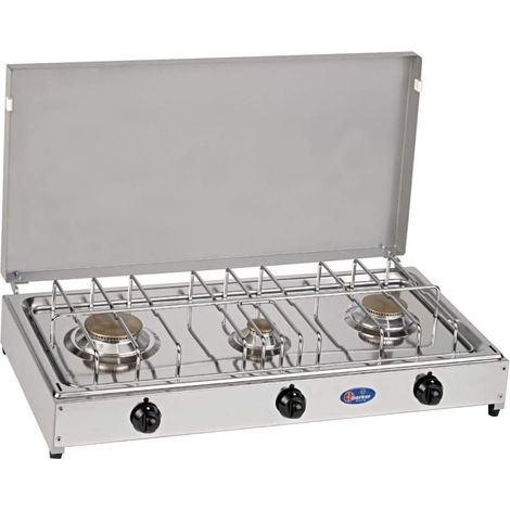 Fornello a gas gpl / metano a 3 fuochi Pianale in acciaio inox cfparker mod. 5523G. Colore: Grigio Metano