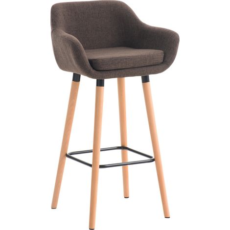 Taburete de bar lounge x1 Diseño escandinavo Asiento de tela marrón Patas de madera Reposapiés de metal 100004921 (1/5)