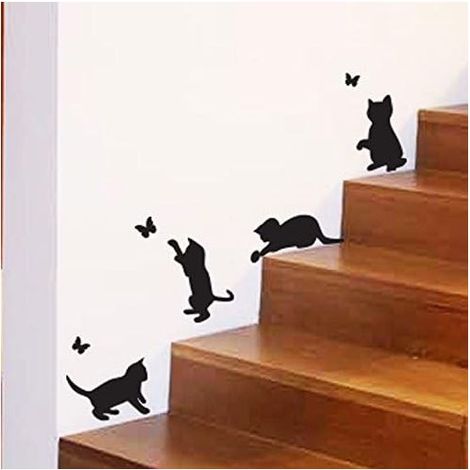 Chats Jouant Catching Butterflies Home Vinyl Wall Sticker Décor Decal Mural Kitchen Animaux Papier Peint décoration Enfants Chambre (1/3)