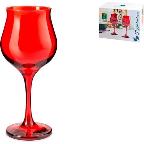 Set de 6 copas de vino rojas de vidrio ondulado 37 cl