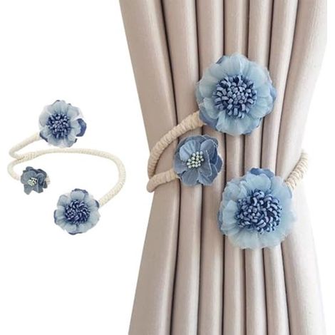 Dekoratives Gardinenband, 2-teiliges Set mit floralen Gardinenhalterungen, flexible, bohrfreie Gardinenhaken, für Schlafzimmer, Wohnungen und Büros (1/4)
