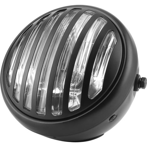 Grille de phare ronde de 7 pouces pour moto, compatible avec les ampoules halogènes de 35 W, phare de moto de style rétro, verre transparent. (1/5)