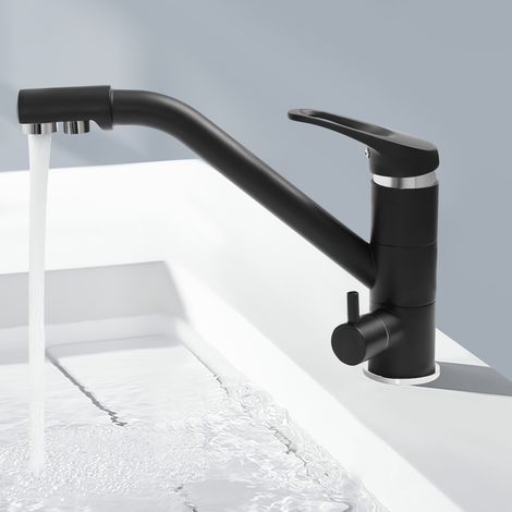 【Chauffage et ventilation】Robinet de Cuisine 3 Voies, Mitigeur 3 Voies Cuisine Pivotant à 360°, eau chaude froide et eau filtrée Avec 2 poignées, Robinetterie Cuisine Eau Potable, Robinet Évier de Cui (1/5)
