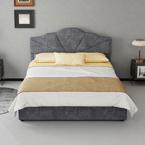 AMXCNOY Modern minimalist soft bed, comfortable and soft headboard, 140200CM, gray, multifunctional bedroom furniture, high box bed with pneumatic rod, does not include mattress. (1/5)