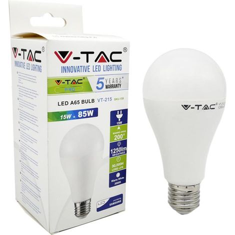 V-tac 160 lampadina led bulbo sfera E27 15W 1250lm 4000K luce bianco naturale A65 1250lm by Samsung