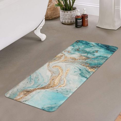 Tappeto da bagno in marmo di lusso turchese lungo, tappetino da bagno in microfibra ultra morbida, lavabile, antiscivolo, in velluto, per l'arredo del bagno, 20x47 (1/5)