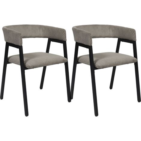 The Home Deco Factory – Lot de 2 chaises en velours côtelé taupe – Assise rembourrée – Dossier enveloppant – Structure noire élégante (1/5)