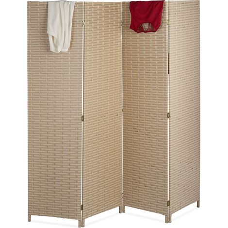 Relaxdays Paravent Raumteiler, 4-teilig, HxB: 180x180 cm, faltbarer Raumtrenner, modern, Sichtschutz, Kunststoff, beige